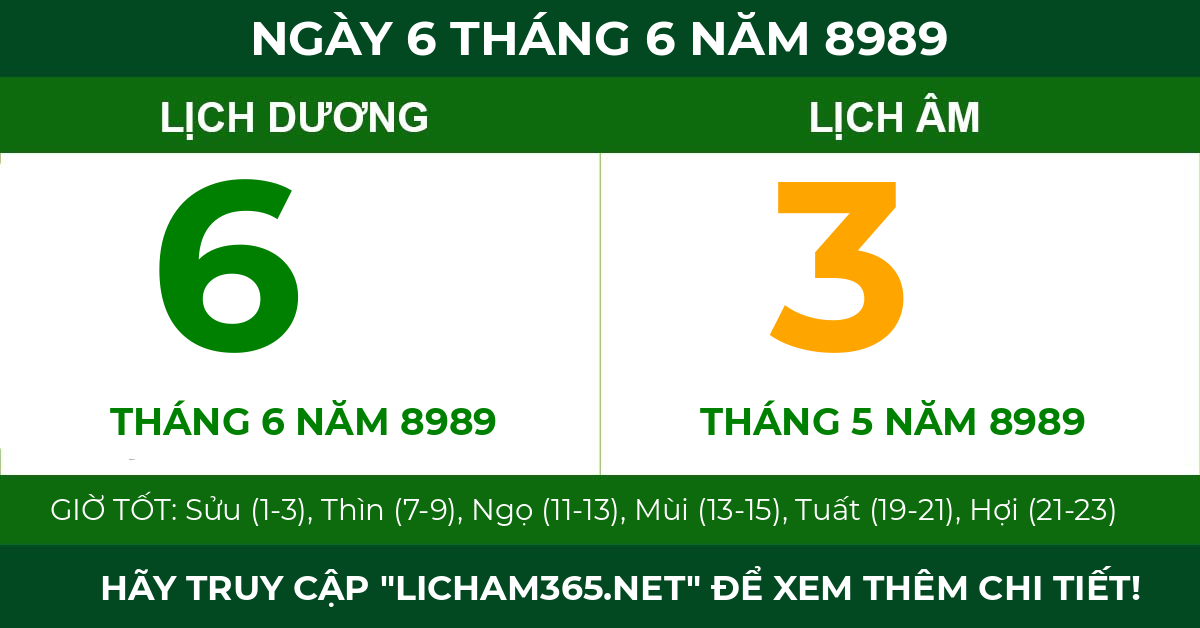 lịch âm ngày 6 tháng 6 năm 8989