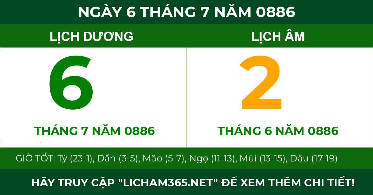 lịch âm ngày 6 tháng 7 năm 0886