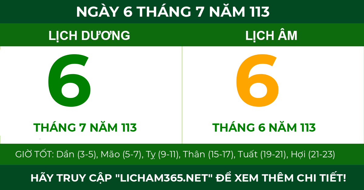 lịch âm ngày 6 tháng 7 năm 113