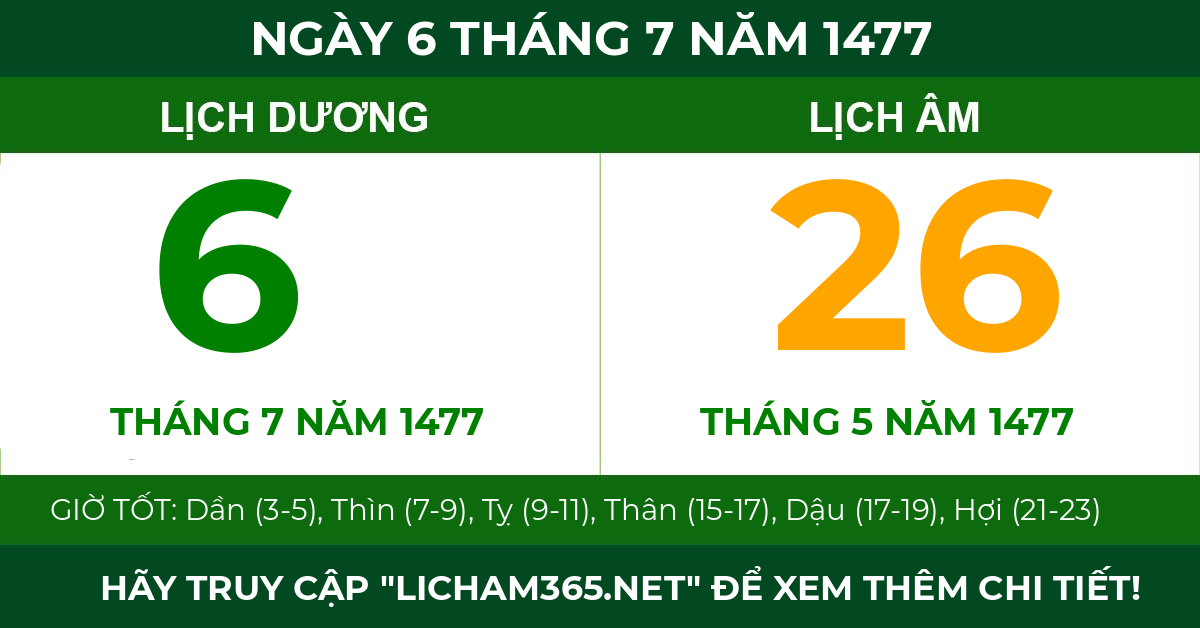 lịch âm ngày 6 tháng 7 năm 1477
