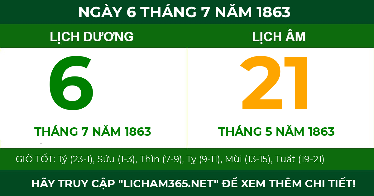 lịch âm ngày 6 tháng 7 năm 1863
