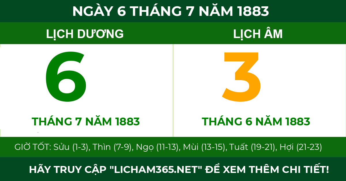 lịch âm ngày 6 tháng 7 năm 1883