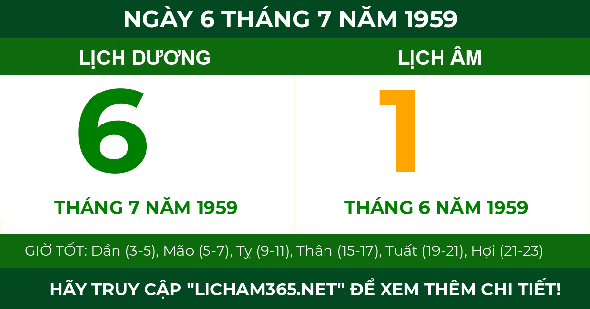 lịch âm ngày 6 tháng 7 năm 1959