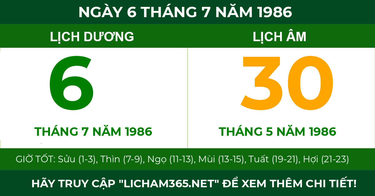 lịch âm ngày 6 tháng 7 năm 1986