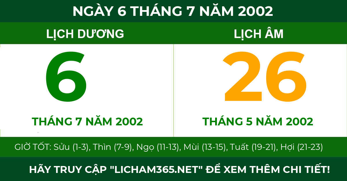 lịch âm ngày 6 tháng 7 năm 2002