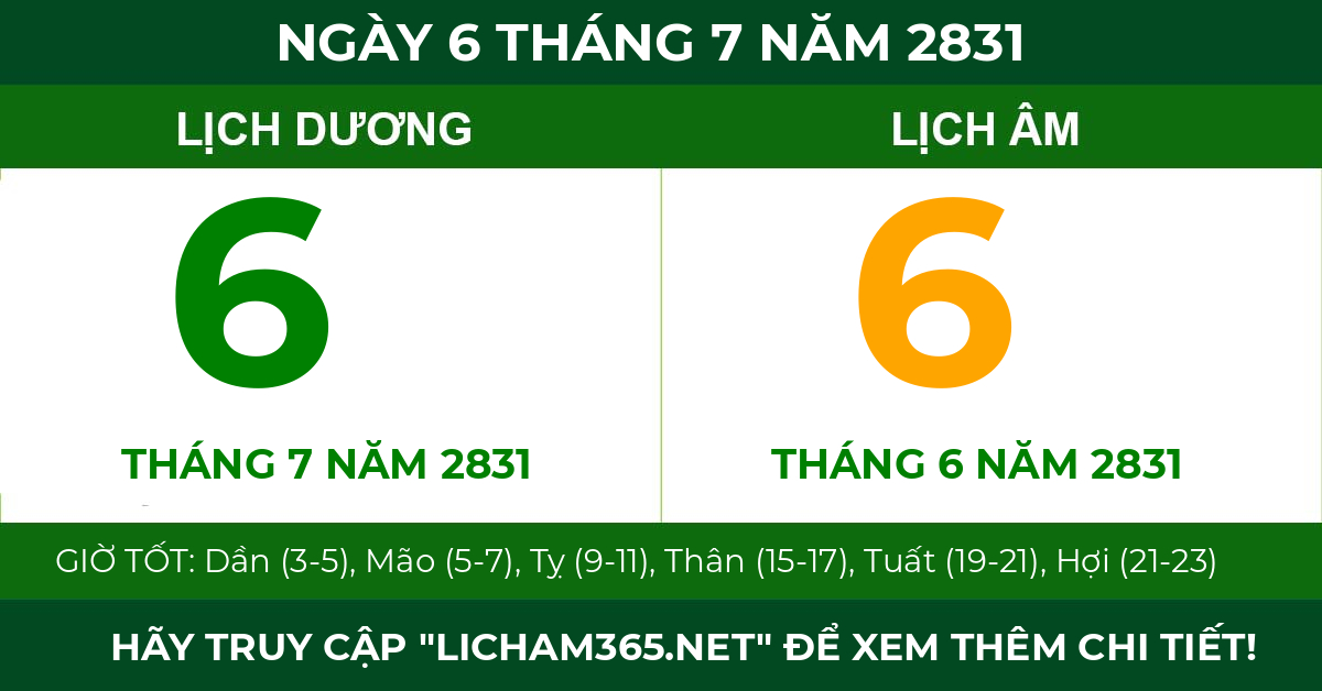 lịch âm ngày 6 tháng 7 năm 2831