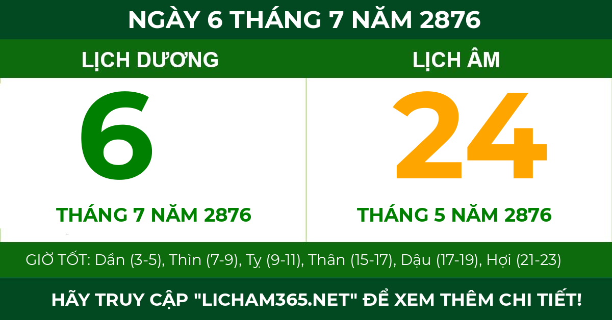 lịch âm ngày 6 tháng 7 năm 2876