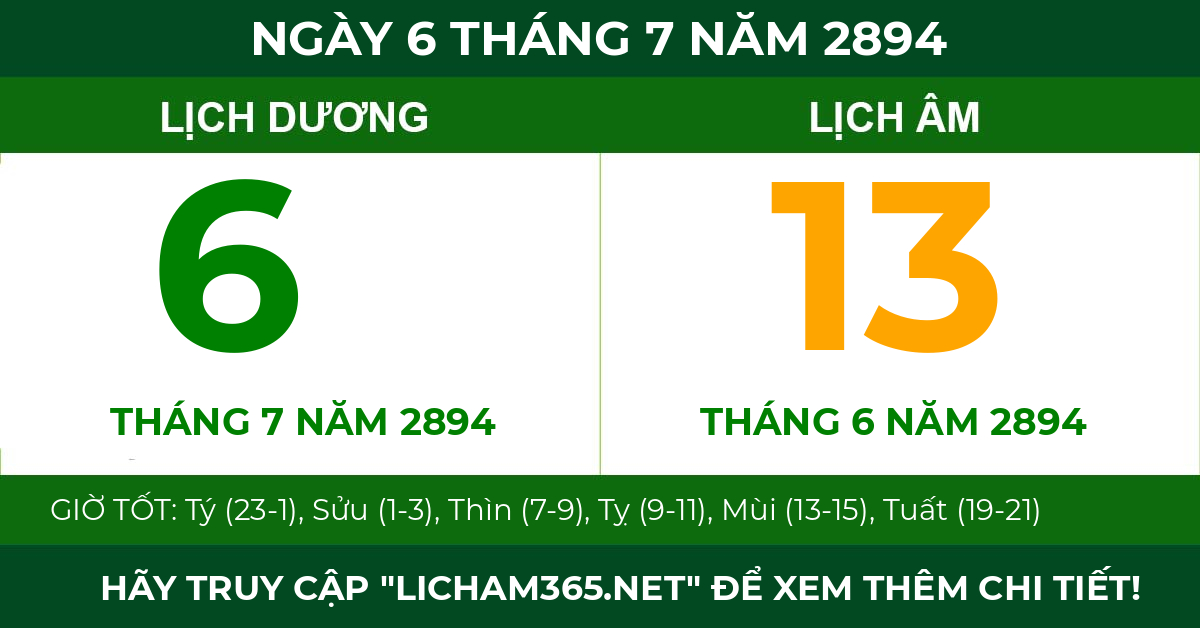 lịch âm ngày 6 tháng 7 năm 2894