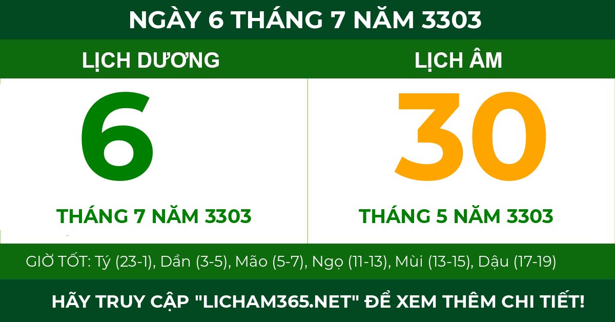 lịch âm ngày 6 tháng 7 năm 3303