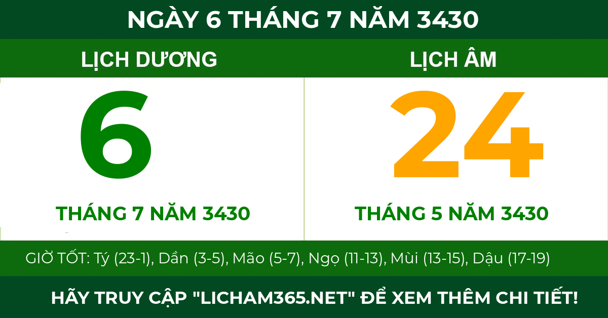lịch âm ngày 6 tháng 7 năm 3430