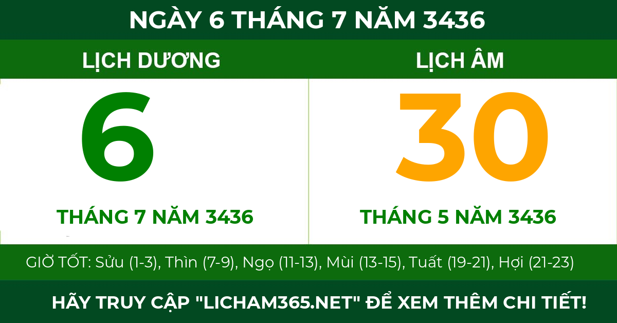 lịch âm ngày 6 tháng 7 năm 3436