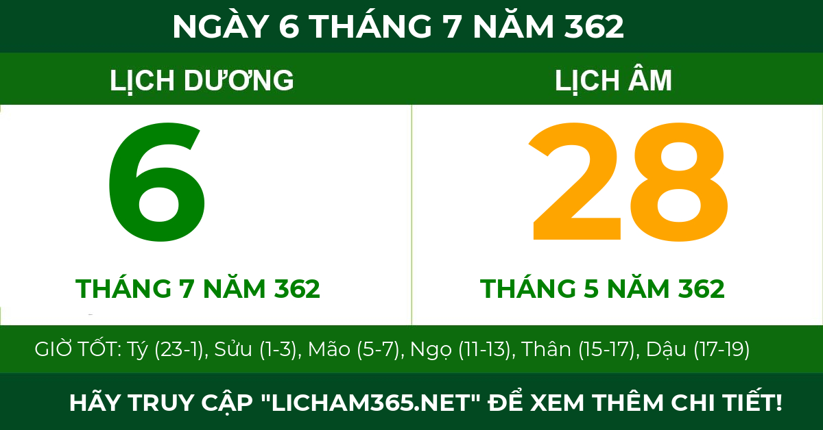 lịch âm ngày 6 tháng 7 năm 362