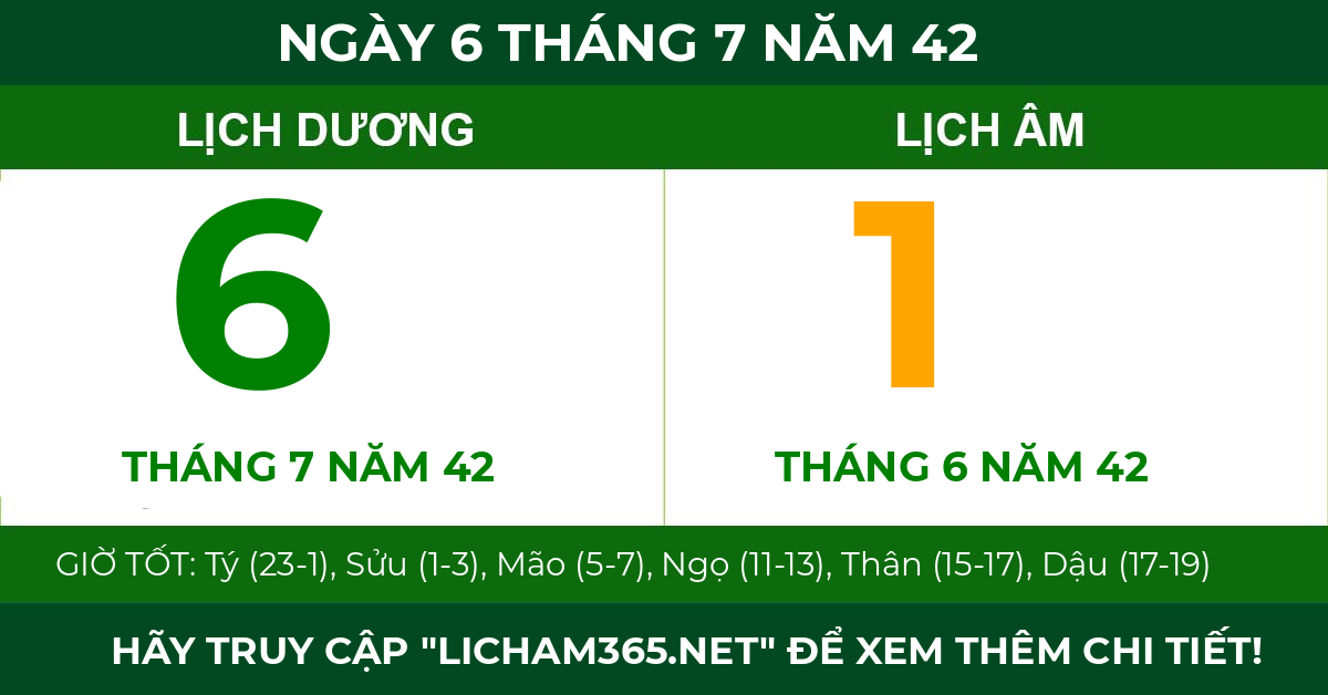 lịch âm ngày 6 tháng 7 năm 42