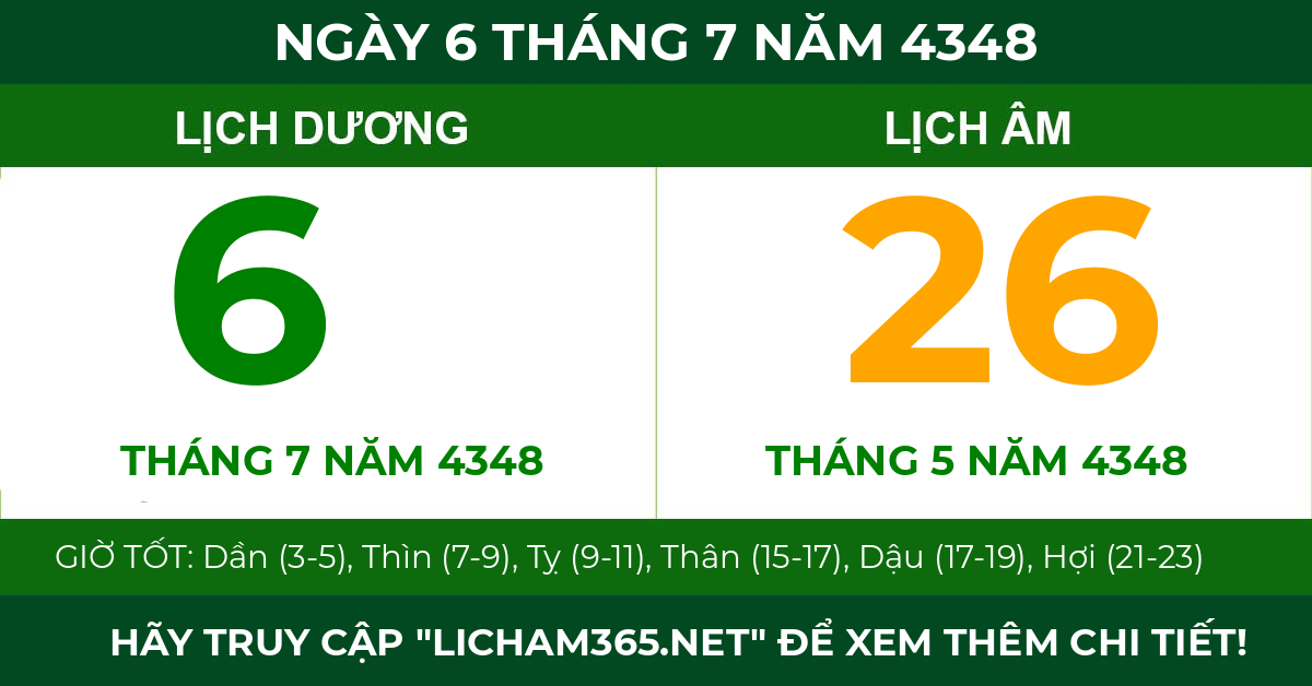 lịch âm ngày 6 tháng 7 năm 4348