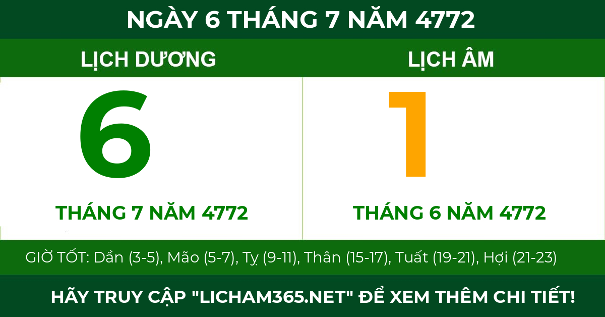 lịch âm ngày 6 tháng 7 năm 4772