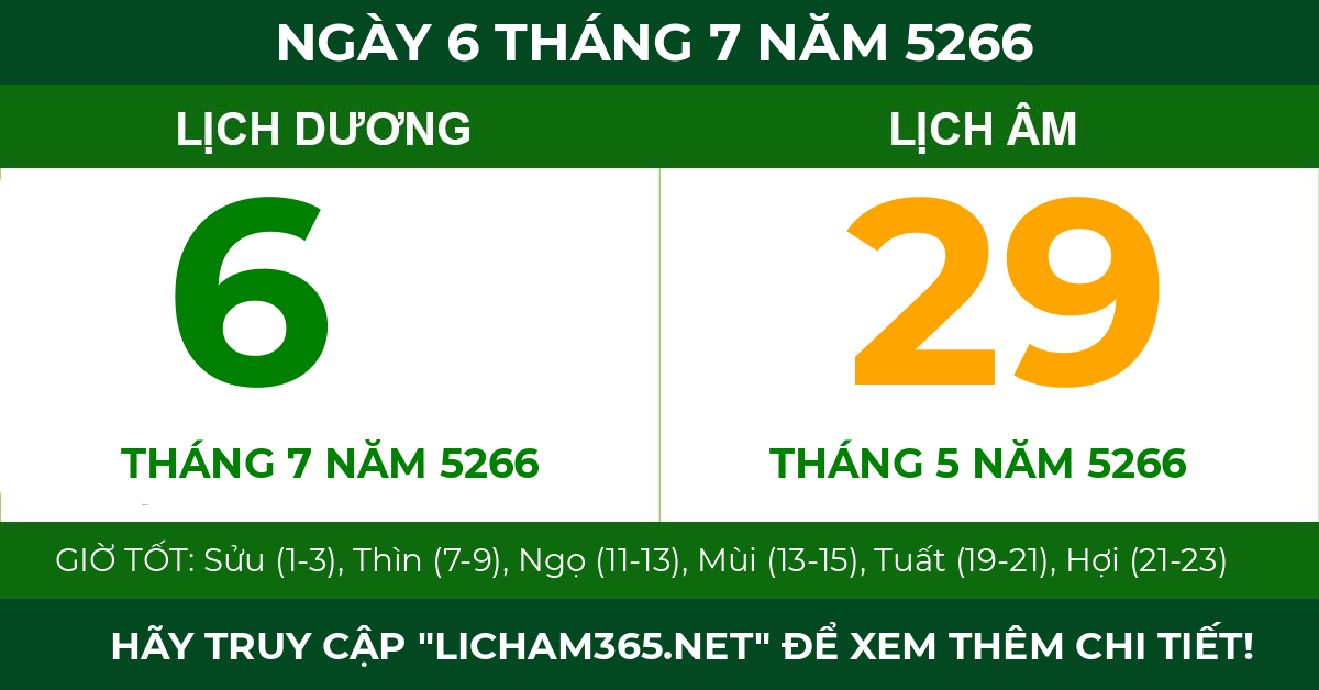 lịch âm ngày 6 tháng 7 năm 5266