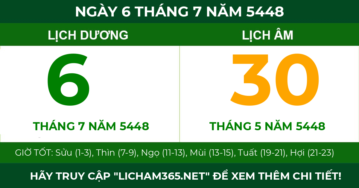 lịch âm ngày 6 tháng 7 năm 5448