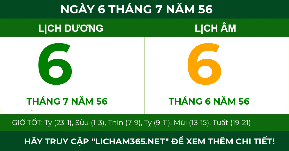 lịch âm ngày 6 tháng 7 năm 56