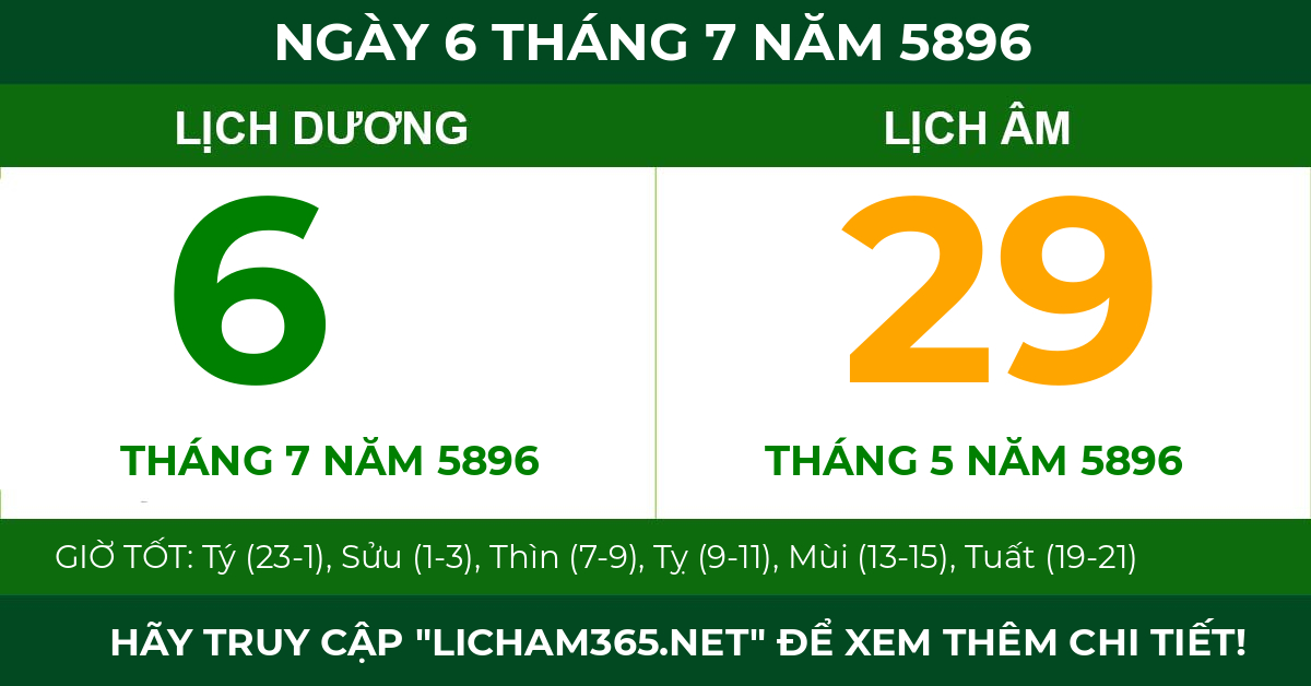 lịch âm ngày 6 tháng 7 năm 5896