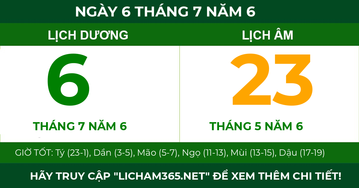lịch âm ngày 6 tháng 7 năm 6