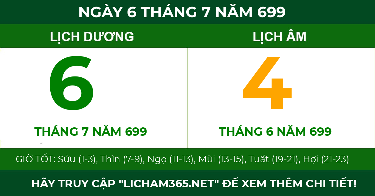 lịch âm ngày 6 tháng 7 năm 699