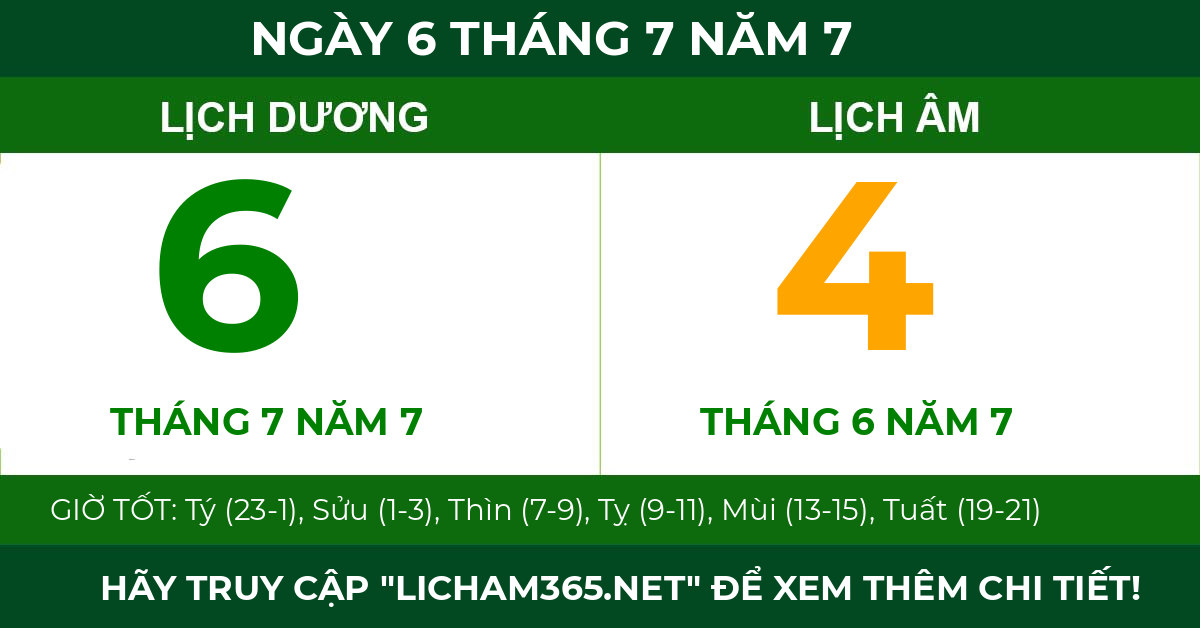 lịch âm ngày 6 tháng 7 năm 7