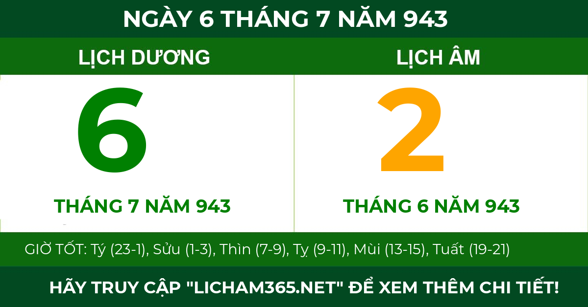 lịch âm ngày 6 tháng 7 năm 943