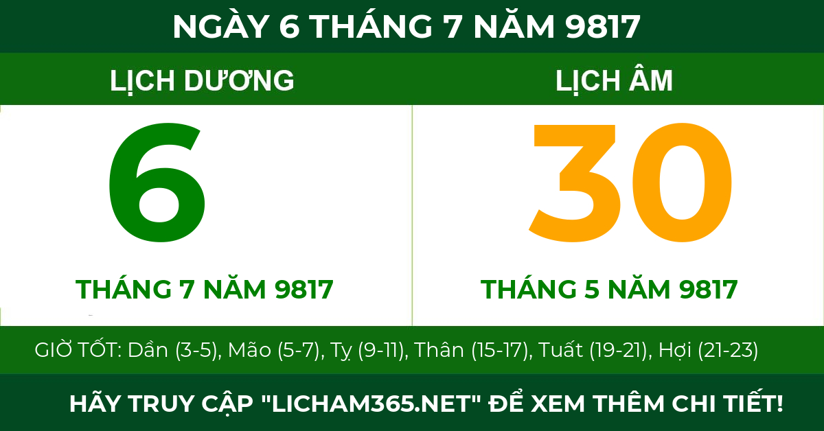 lịch âm ngày 6 tháng 7 năm 9817