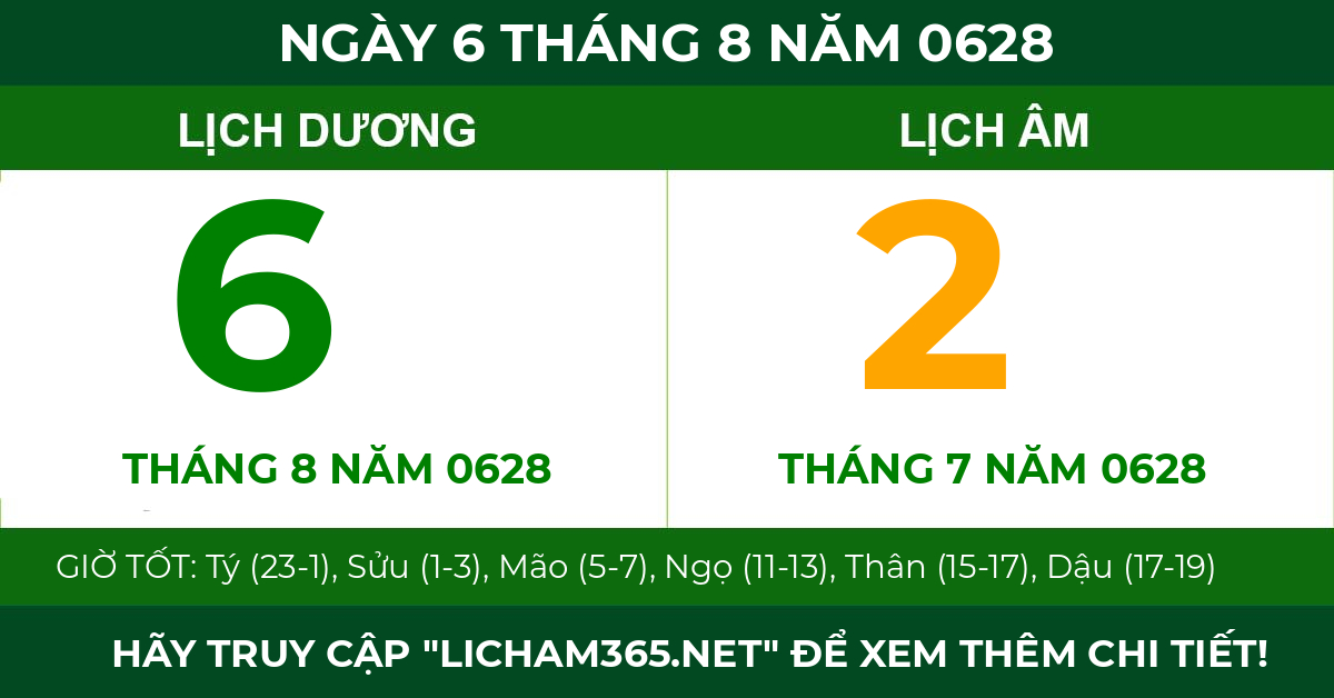 lịch âm ngày 6 tháng 8 năm 0628