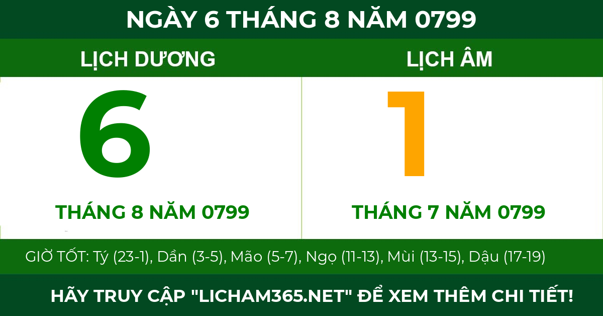 lịch âm ngày 6 tháng 8 năm 0799
