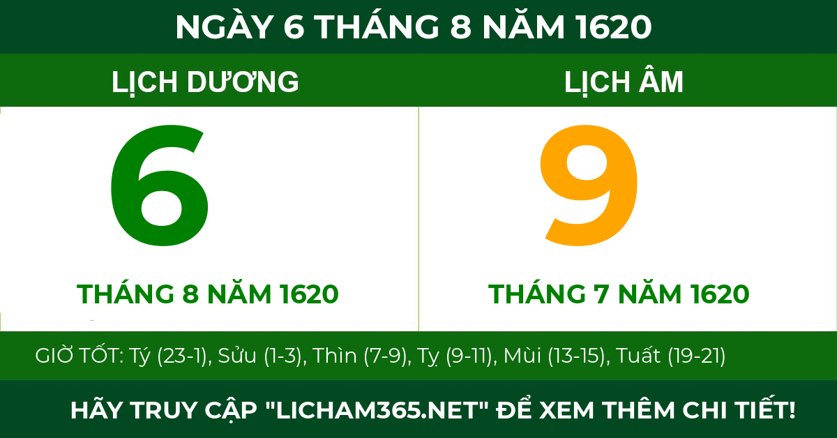 lịch âm ngày 6 tháng 8 năm 1620