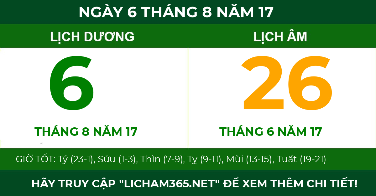 lịch âm ngày 6 tháng 8 năm 17