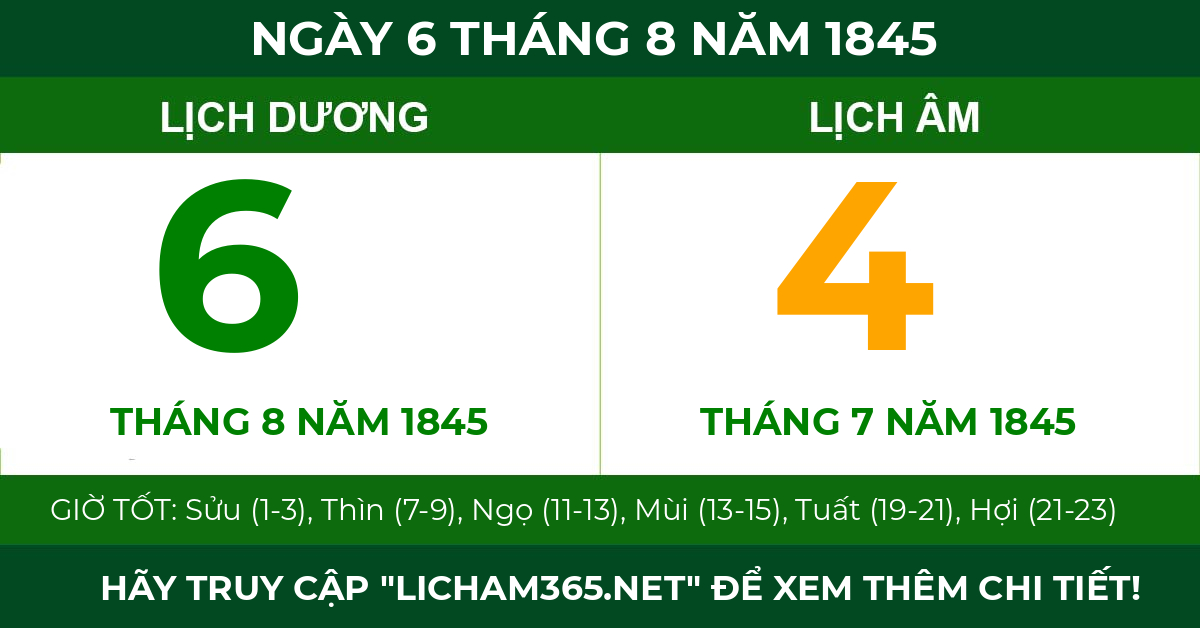 lịch âm ngày 6 tháng 8 năm 1845
