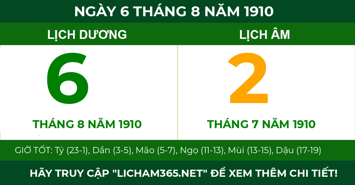 lịch âm ngày 6 tháng 8 năm 1910