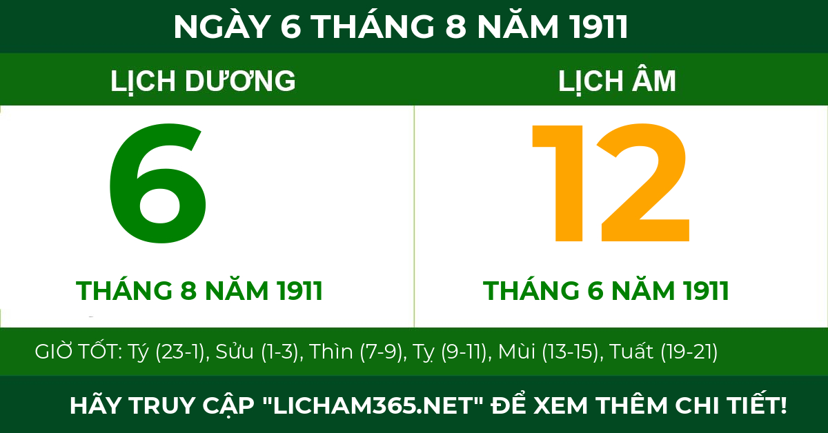 lịch âm ngày 6 tháng 8 năm 1911