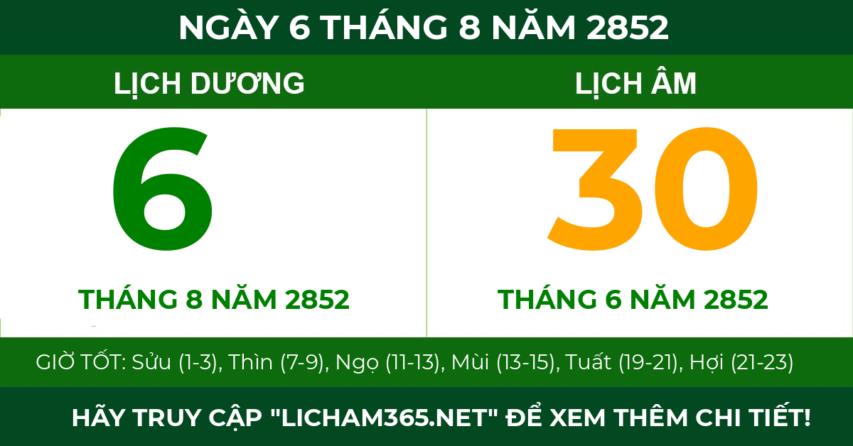 lịch âm ngày 6 tháng 8 năm 2852