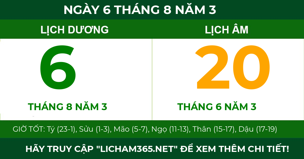 lịch âm ngày 6 tháng 8 năm 3