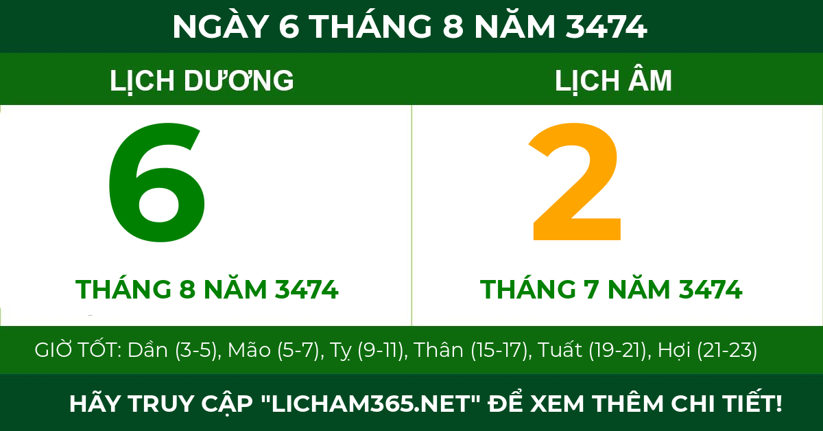 lịch âm ngày 6 tháng 8 năm 3474