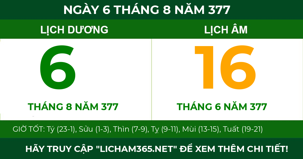 lịch âm ngày 6 tháng 8 năm 377