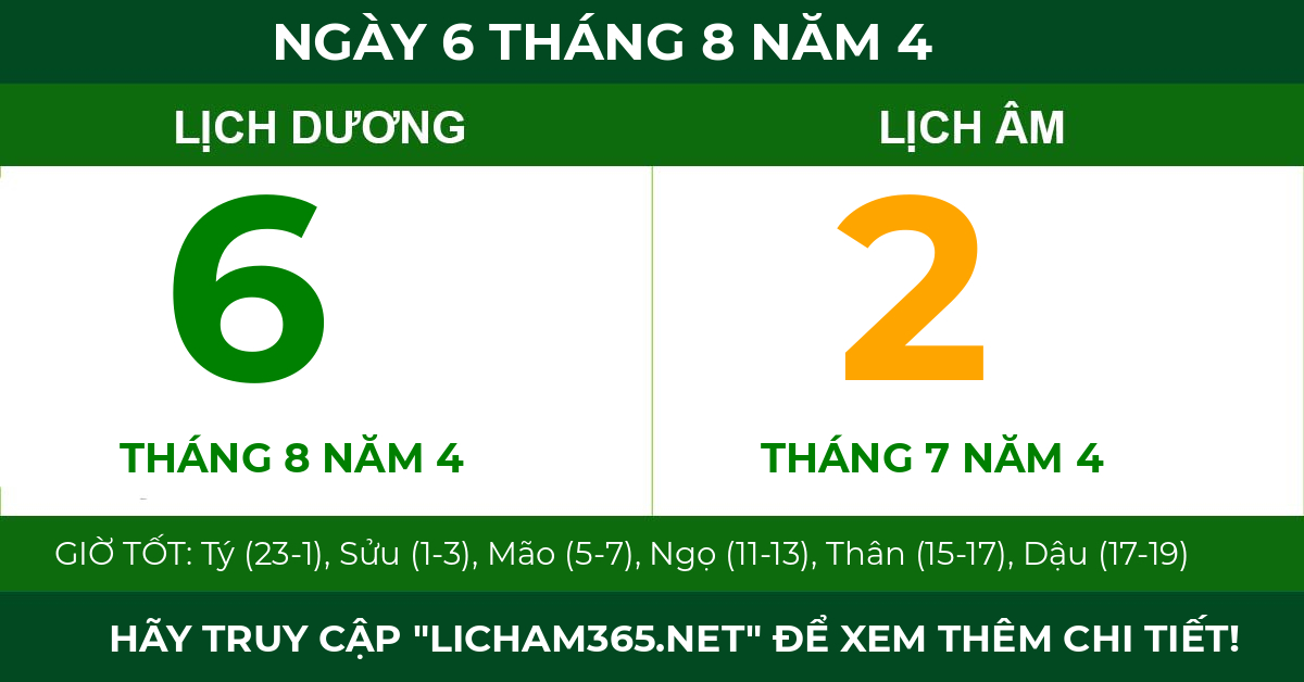 lịch âm ngày 6 tháng 8 năm 4