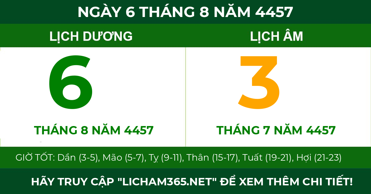 lịch âm ngày 6 tháng 8 năm 4457