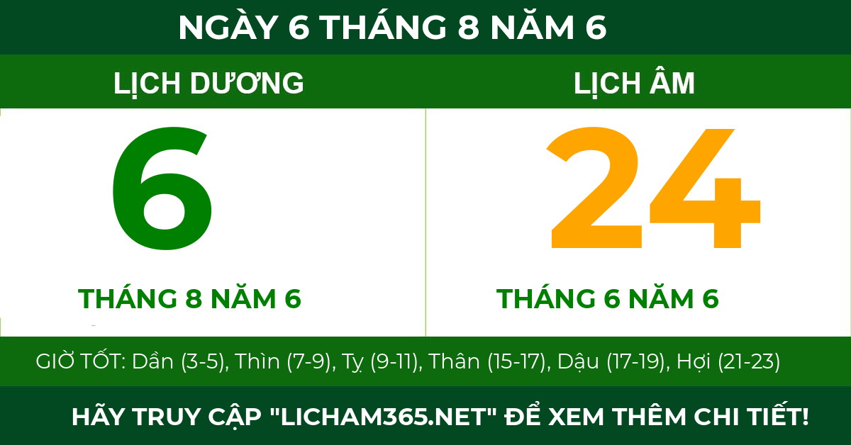 lịch âm ngày 6 tháng 8 năm 6