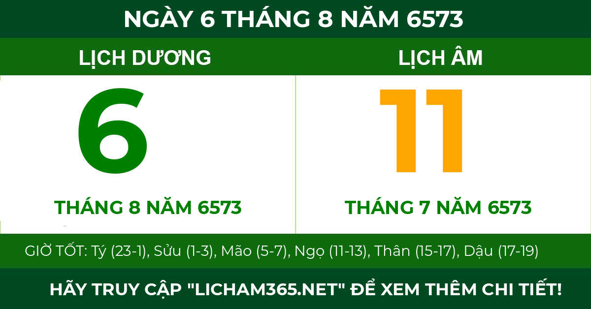 lịch âm ngày 6 tháng 8 năm 6573