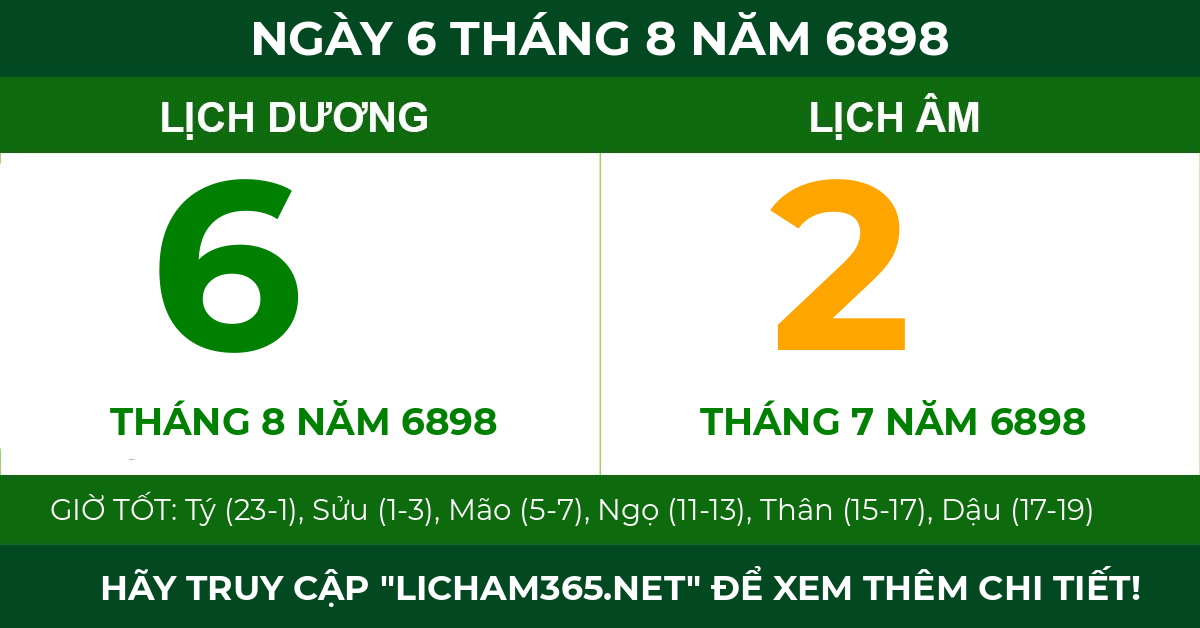 lịch âm ngày 6 tháng 8 năm 6898