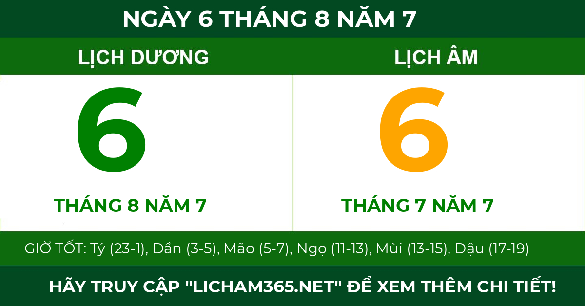 lịch âm ngày 6 tháng 8 năm 7
