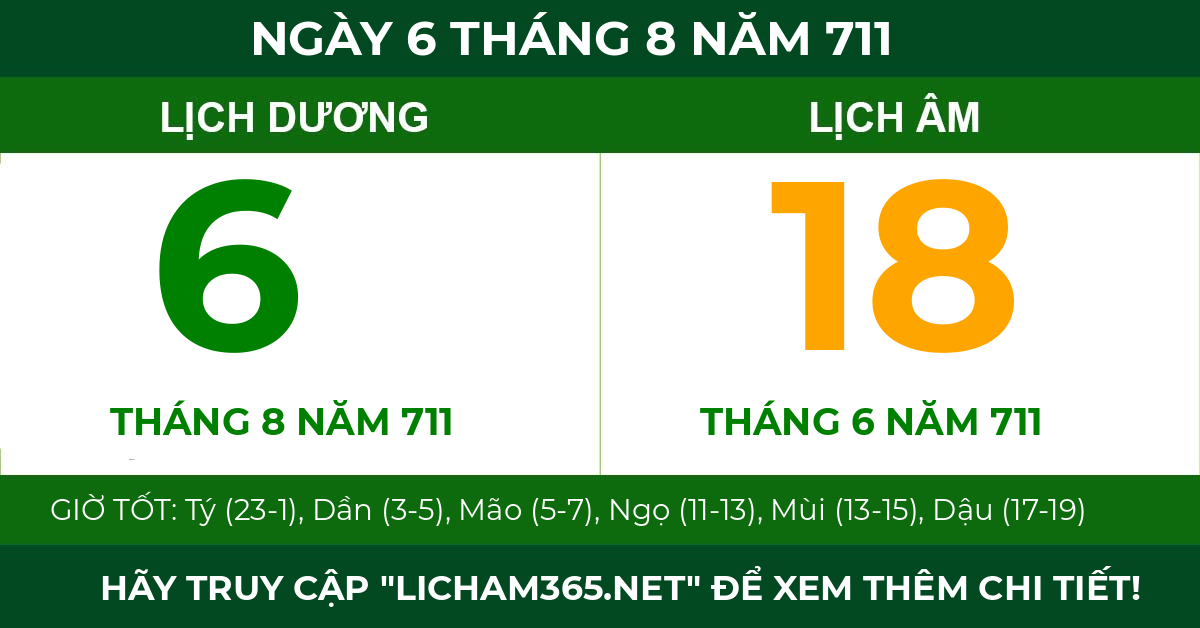 lịch âm ngày 6 tháng 8 năm 711