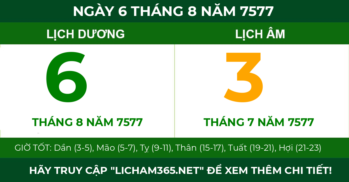 lịch âm ngày 6 tháng 8 năm 7577