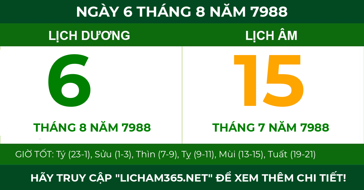 lịch âm ngày 6 tháng 8 năm 7988