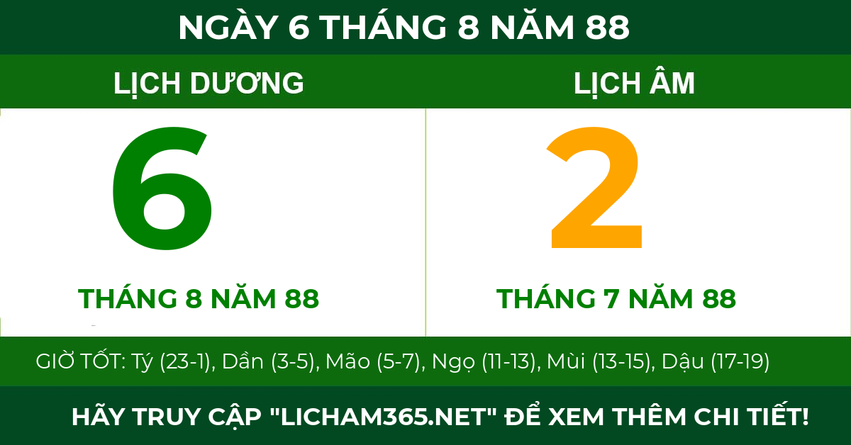 lịch âm ngày 6 tháng 8 năm 88