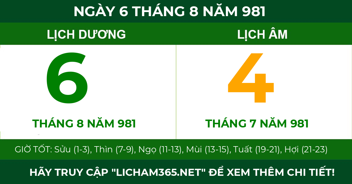 lịch âm ngày 6 tháng 8 năm 981